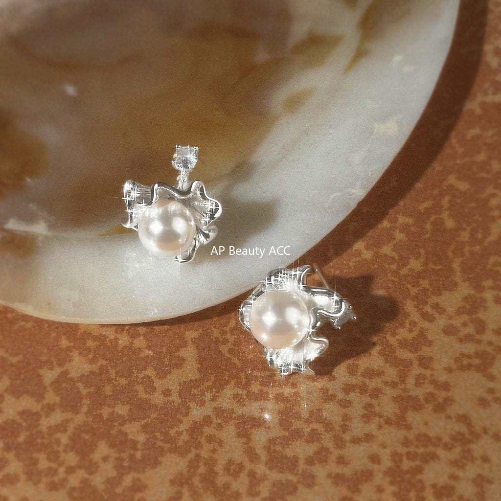 A廠-小眾裙邊裙擺925銀針鋯石花朵新款個性清新甜美耳飾工廠耳環 飾品「7202」25.12-1