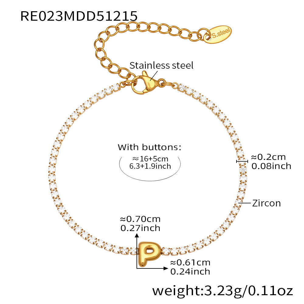 B廠-爆閃爪鑲鋯石26字母手鍊 不鏽鋼鍍18k真金時尚精緻氣質珠寶首飾女「RE023」25.12-3