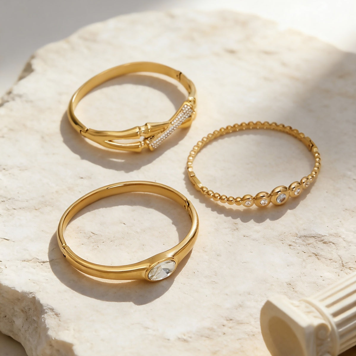 B廠-不鏽鋼超閃5A鋯石卡扣手鐲鍍18k真金歐美跨境INS時尚百搭女士手環「Z525-Z527」25.12-3