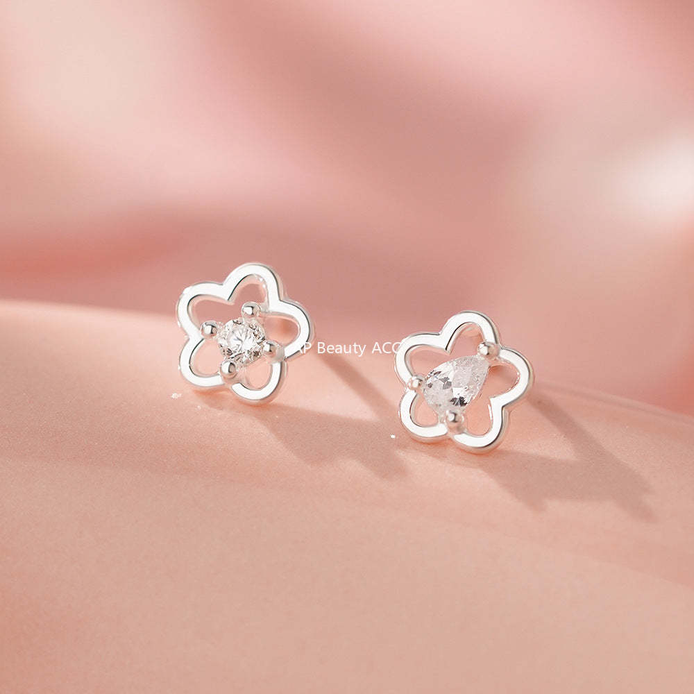 D廠-足銀S999高級感甜美花朵鋯石耳環女清新韓風氣質小眾精緻耳飾「YC2220E_2」25.11-4