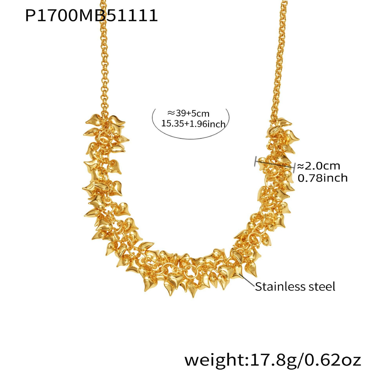 B廠-不鏽鋼多個桃心吊墜項鍊歐美時尚簡約輕奢風飾品鍍18k真金「P1700」25.11-3