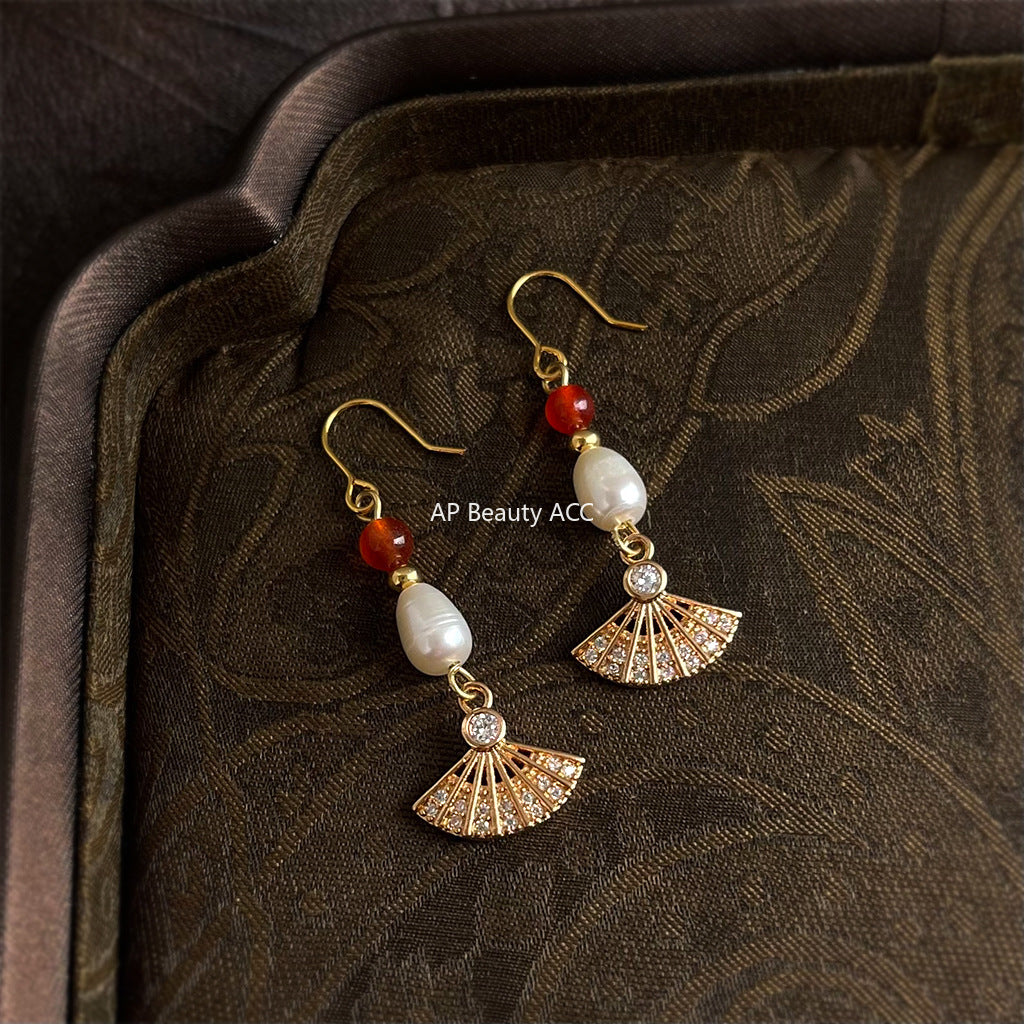 A廠-淡水珍珠新中式宮廷風手工藝設計感微鑲鋯石工廠耳飾新款耳環女「7025」25.11-1