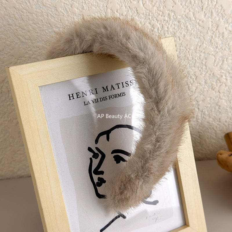 E廠-高顱頂髮箍女2025新款高級感秋冬毛絨髮箍洋氣時尚仿貂絨頭箍髮飾「24297」25.11-1