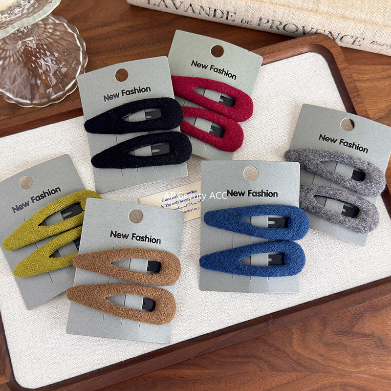 E廠-韓系毛呢水滴橢圓側邊夾髮夾女2025新款瀏海鴨嘴夾bb夾髮卡髮飾「27647」25.11-1