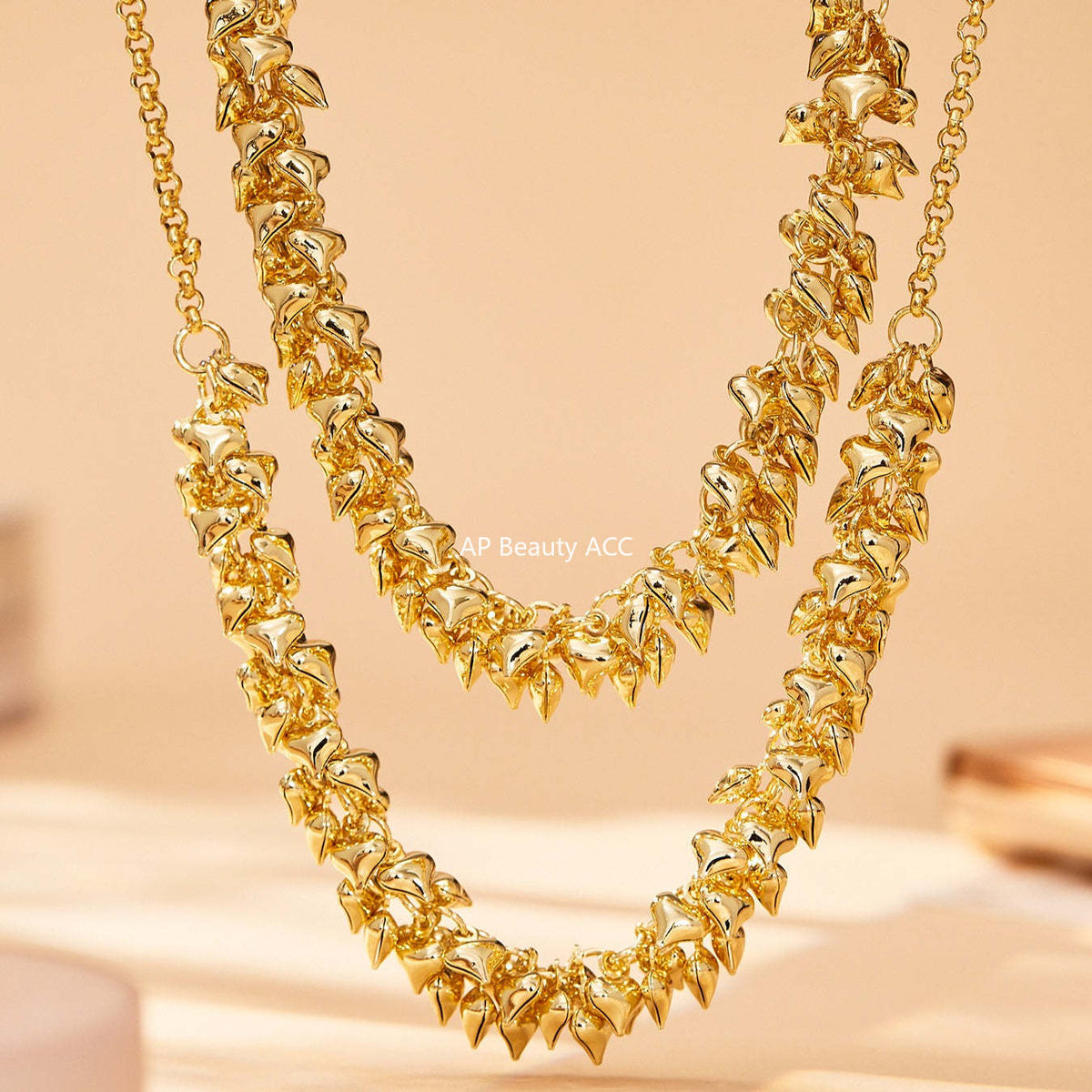 B廠-不鏽鋼多個桃心吊墜項鍊歐美時尚簡約輕奢風飾品鍍18k真金「P1700」25.11-3