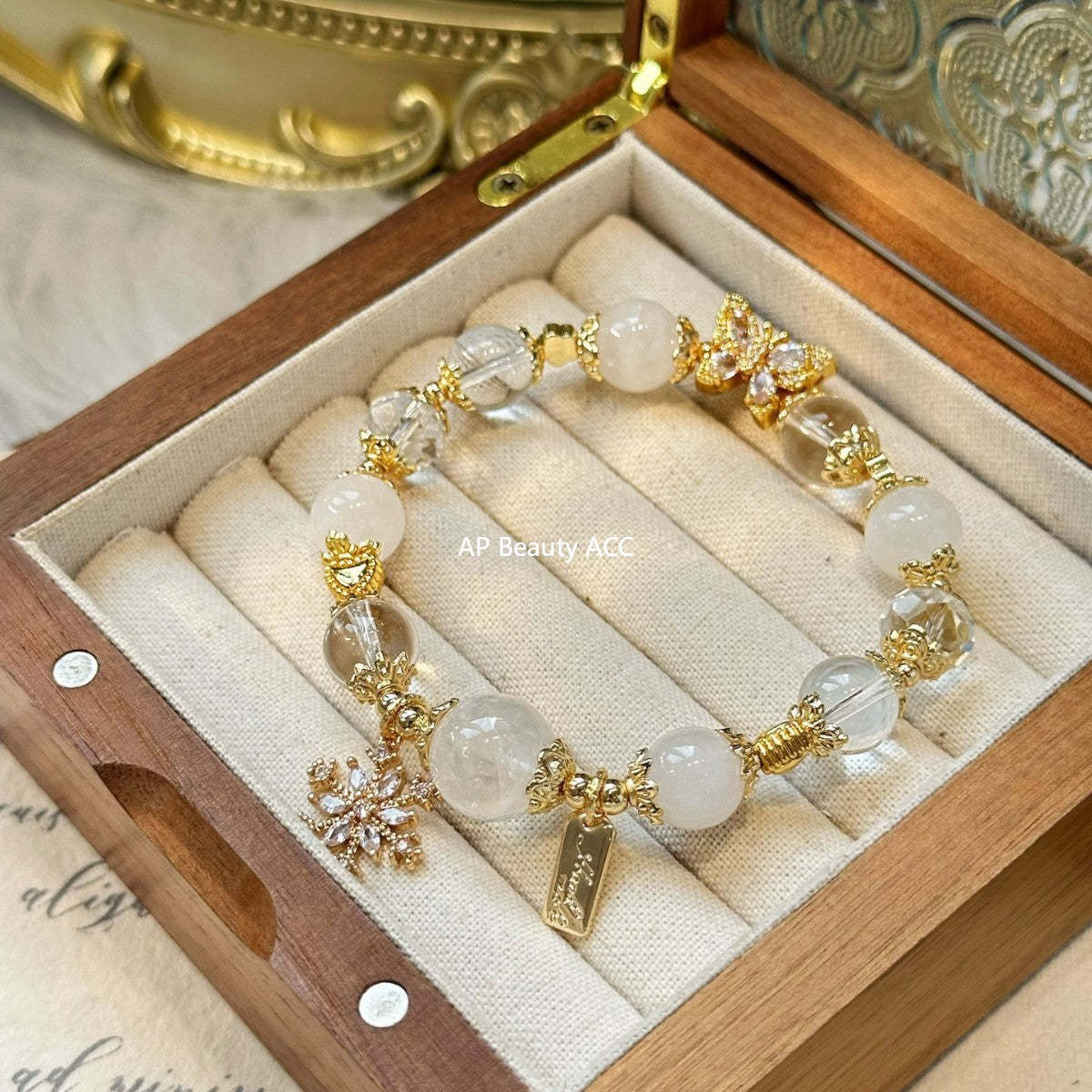 AS廠-白水晶白幽靈手鍊diy小眾設計款雪花吊墜時尚手串女節日禮物「l2945」25.11-1