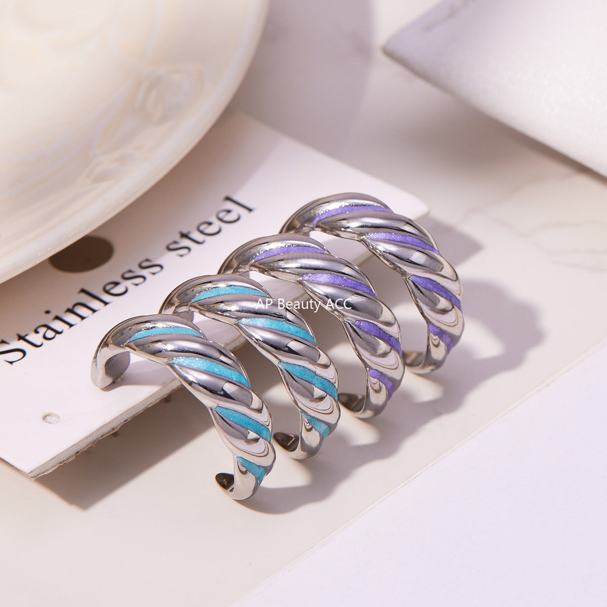 B廠-新款不鏽鋼幾何扭紋滴油耳環琺瑯彩釉時尚個性耳飾鍍18k金「F812」25.11-1