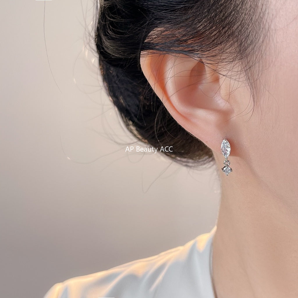 A廠-時尚高級感925銀針鑲嵌鋯石馬眼形狀簡約通勤水滴新款耳飾女耳釘「7063」25.11-2