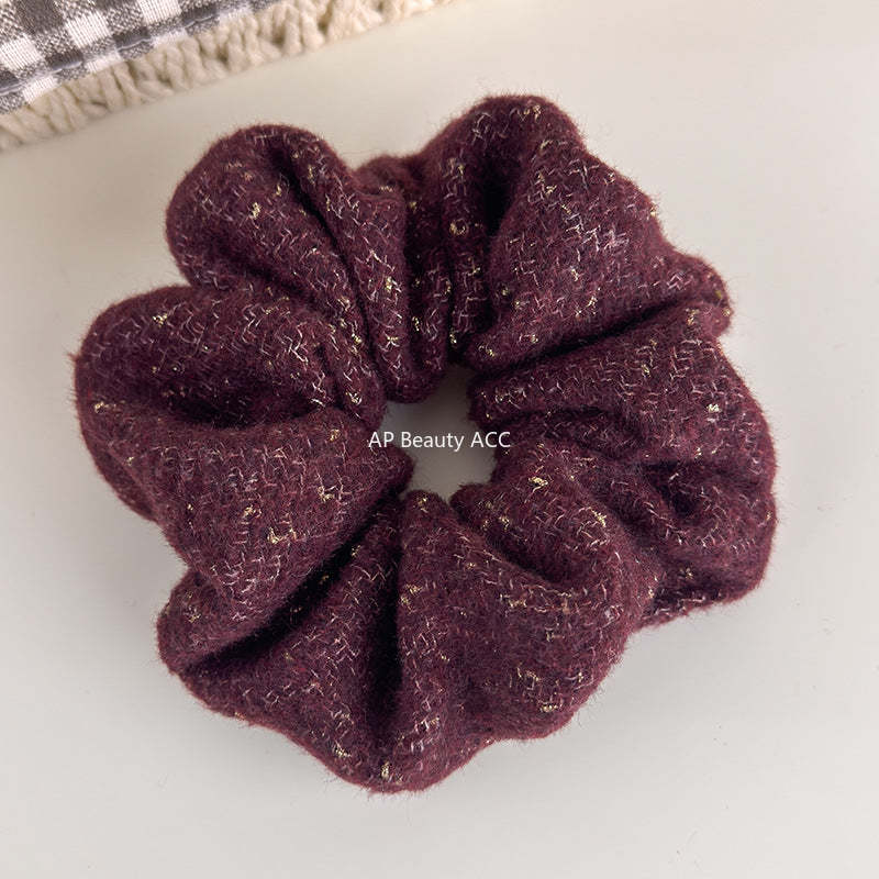 E廠-韓系秋冬彩色毛線針織金絲大腸髮圈女氣質超大丸子頭馬尾頭繩頭飾「27724」25.11-4