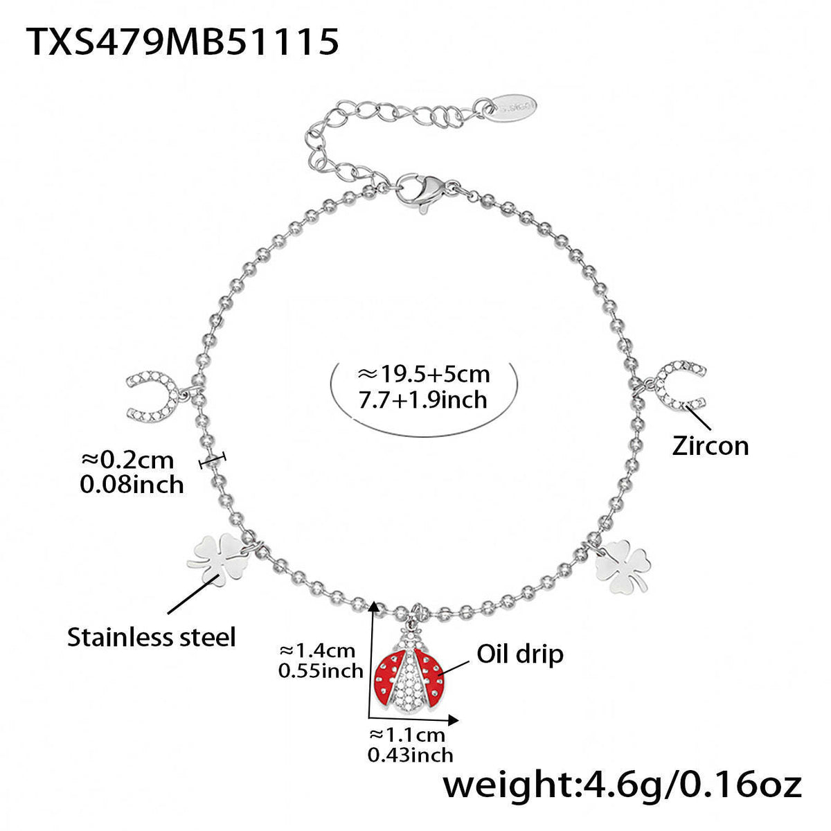 B廠-不鏽鋼5A鋯石滴油七星瓢蟲多配件吊墜項鍊手鍊耳環腳鏈套裝「TXP479」25.11-4