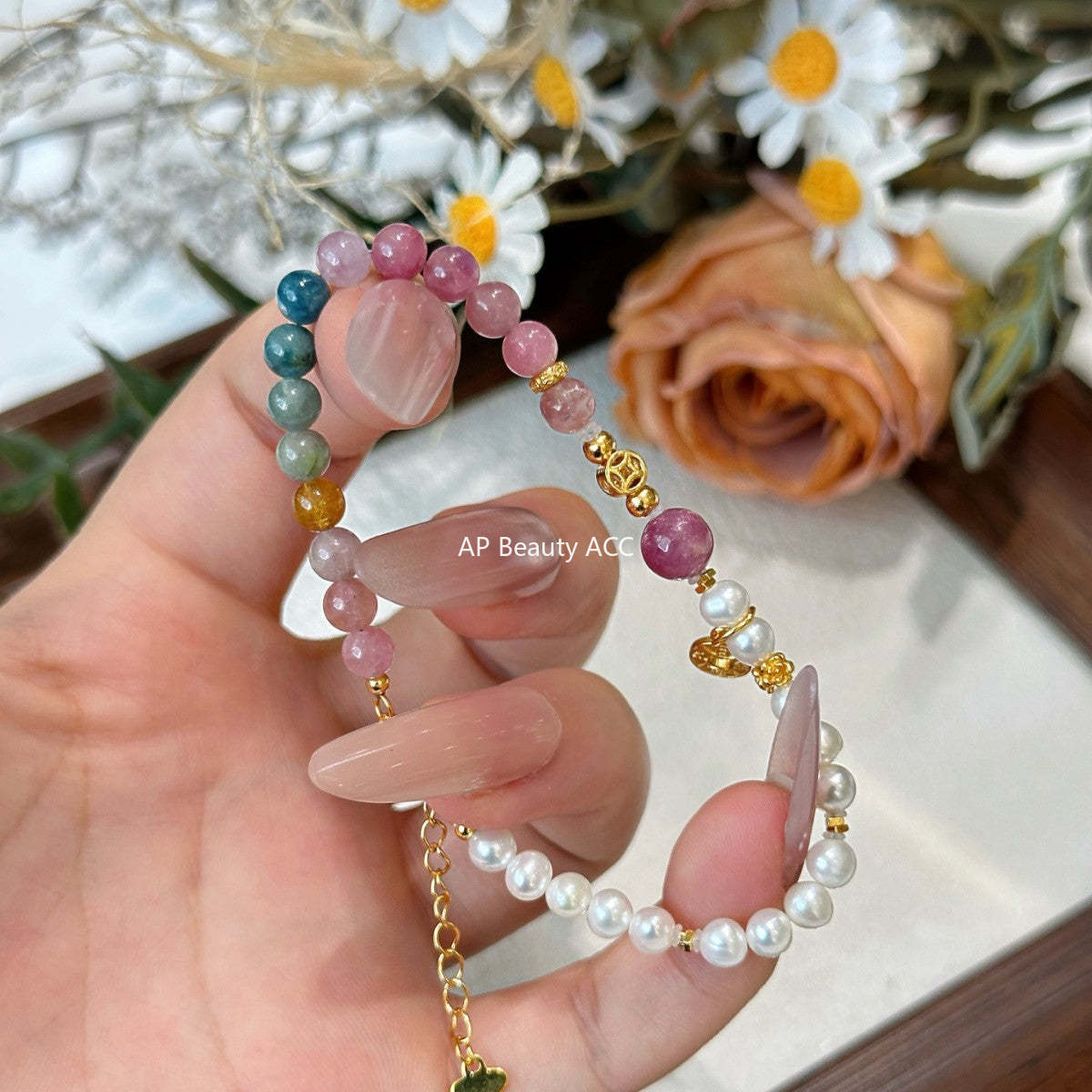 AS廠-天然碧璽手串手鍊女ins小眾設計簡約手飾氣質簡約珍珠手串「l2929」25.11-3