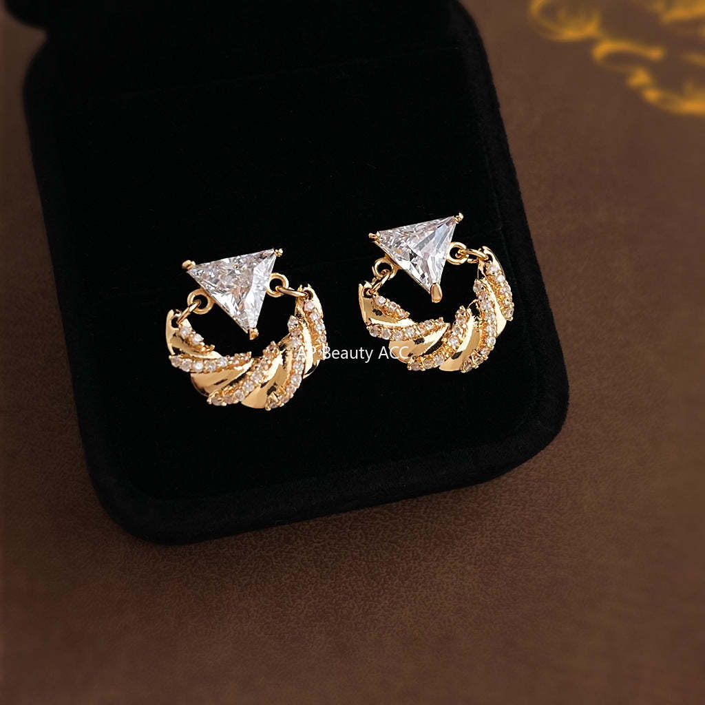 A廠-原創 微鑲鋯石時尚高級感925銀針保色電鍍新款工廠耳環爆款耳飾女 「6989」25.10-5