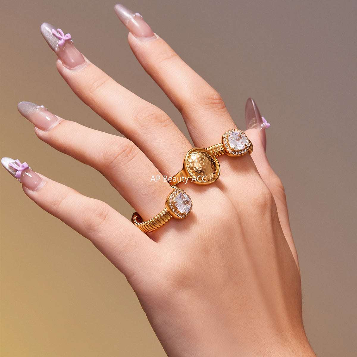 B廠-跨境熱賣新款不鏽鋼方型5A鋯石開口戒指ins風簡約百搭指環「A394-A389」25.11-2