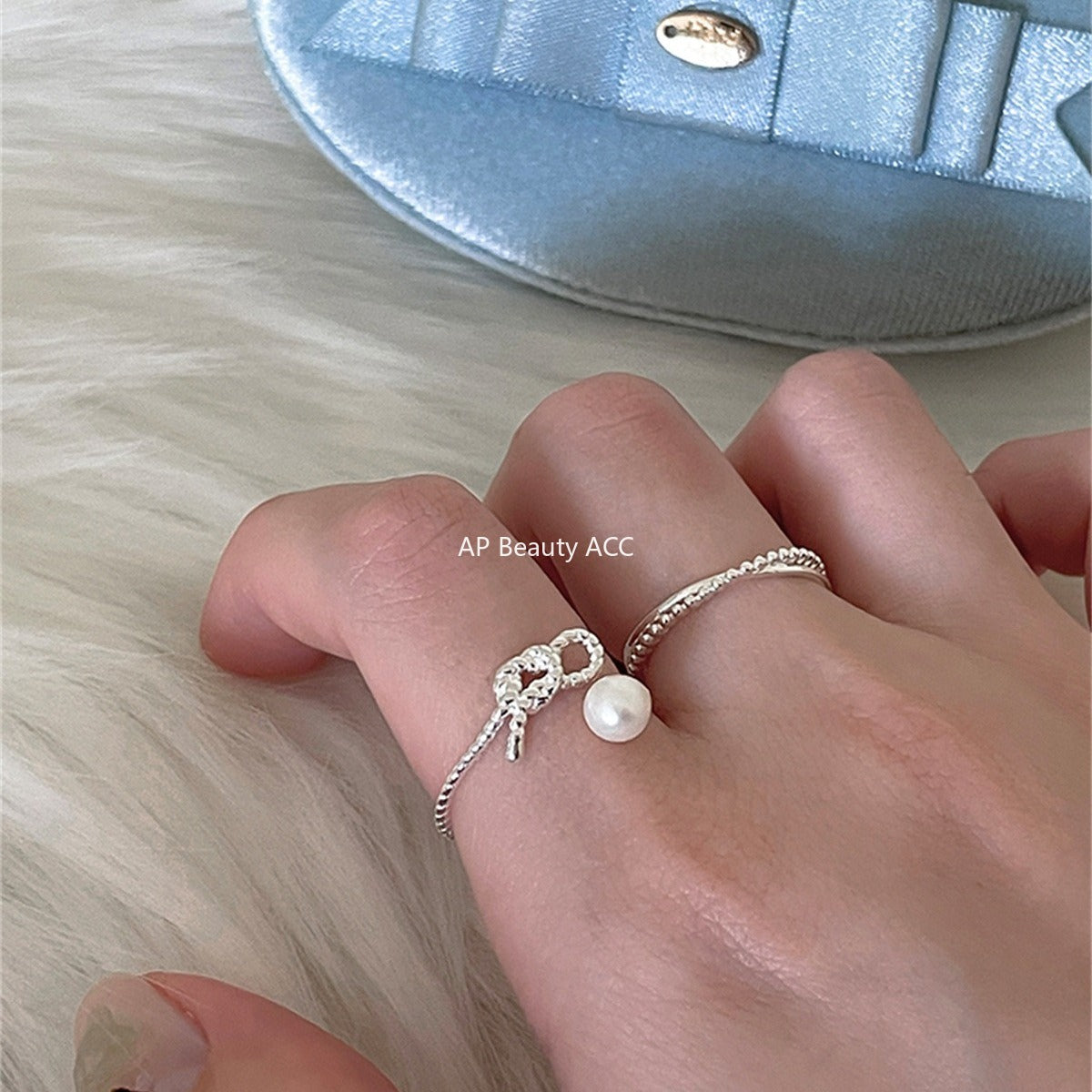 C廠-甜美珍珠戒指女極簡冷淡風氣質優雅925純銀交叉開口指環百搭指戒「JZ-0702」25.11-1