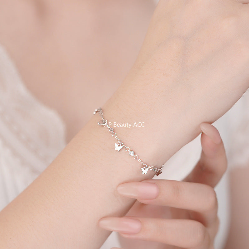 D廠-S999足銀森系蝴蝶圓鋯手鍊女簡約風文藝精緻氣質淡雅手飾「YC4881SL_1」25.11-2