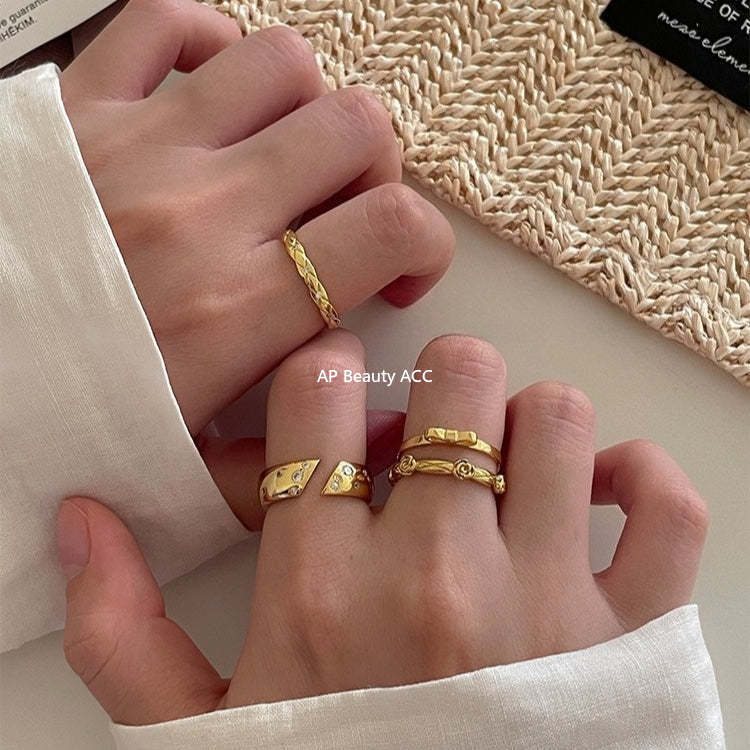 C廠-小眾高級感菱格紋純銀鋯石戒指輕奢冷淡風時尚氣質玫瑰花森系指環「JZ-0712」25.10-5