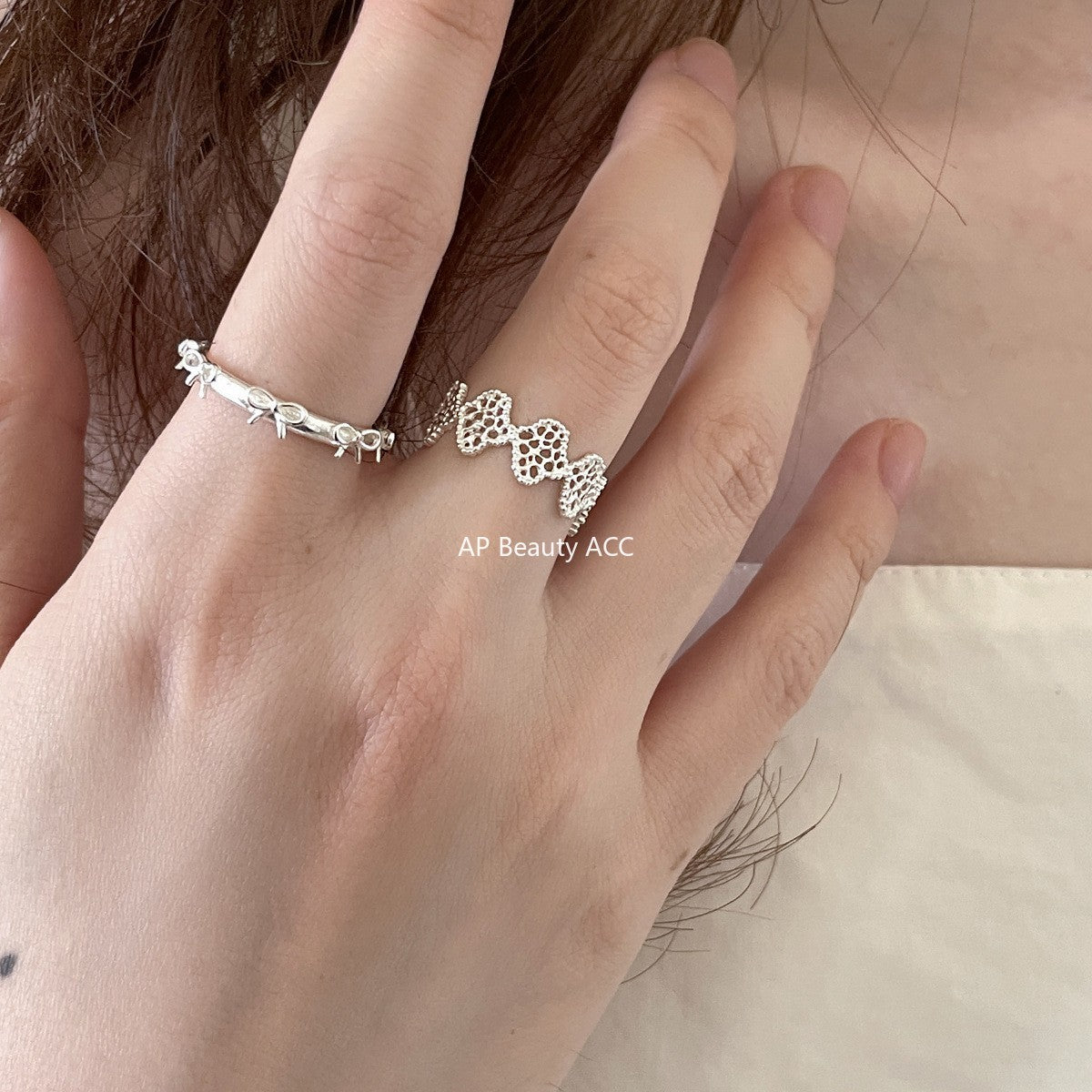 C廠-宮廷風蕾絲花邊純銀戒指輕奢小眾高級感蝴蝶結食指戒百搭氣質指環「JZ-0726」25.11-1