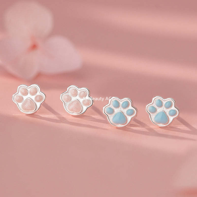 D廠-S999足銀貓爪耳環可愛少女心卡通睡覺免摘萌趣寵物耳飾批發「YC3004E_1」25.11-3