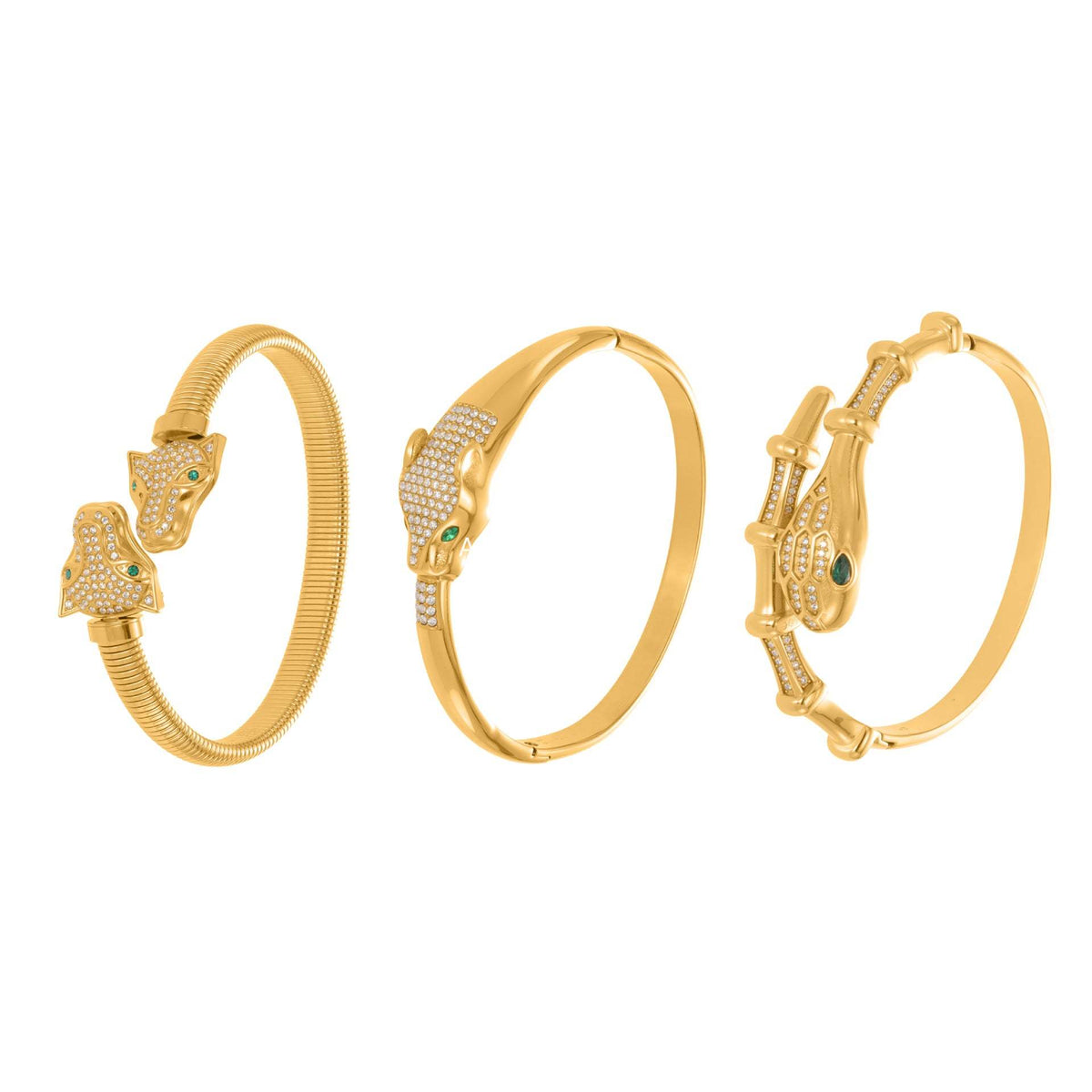 B廠-歐美新款雙豹子頭滿鑽5A鋯石開口彈力手鐲不鏽鋼鍍18k真金「Z506-Z507-Z508」25.10-5