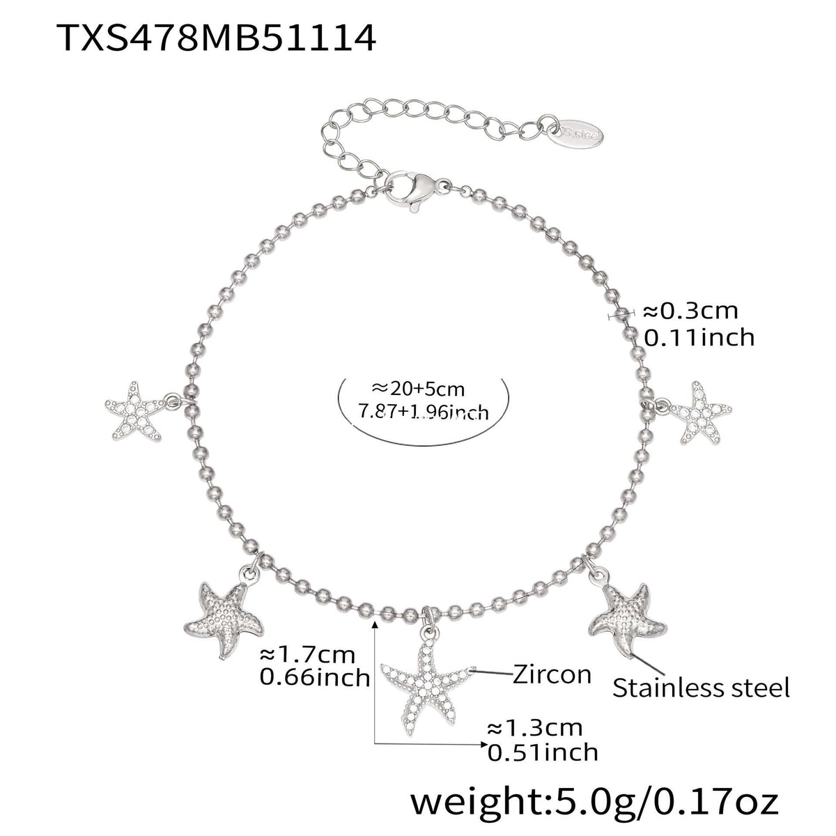 B廠-跨境新款不鏽鋼鋯石海星吊墜耳環項鍊手鍊套裝簡約鑲鑽配飾「TXP478」25.11-4