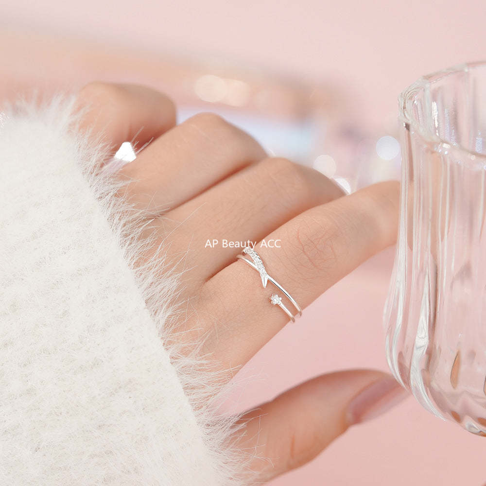 D廠-純銀S925甜美鋯石交叉戒指女簡約輕奢優雅溫柔文藝可愛指環批發「YC5308R_1」25.12-3