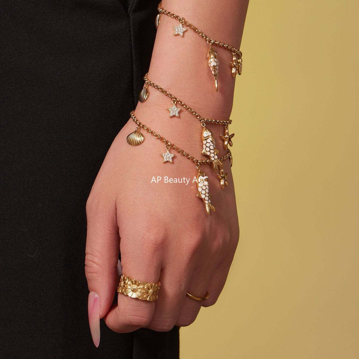 B廠-不鏽鋼ins小眾五角星鋯石滴油小魚兒多彩吊墜手鍊項鍊套裝「TXP484」25.11-4