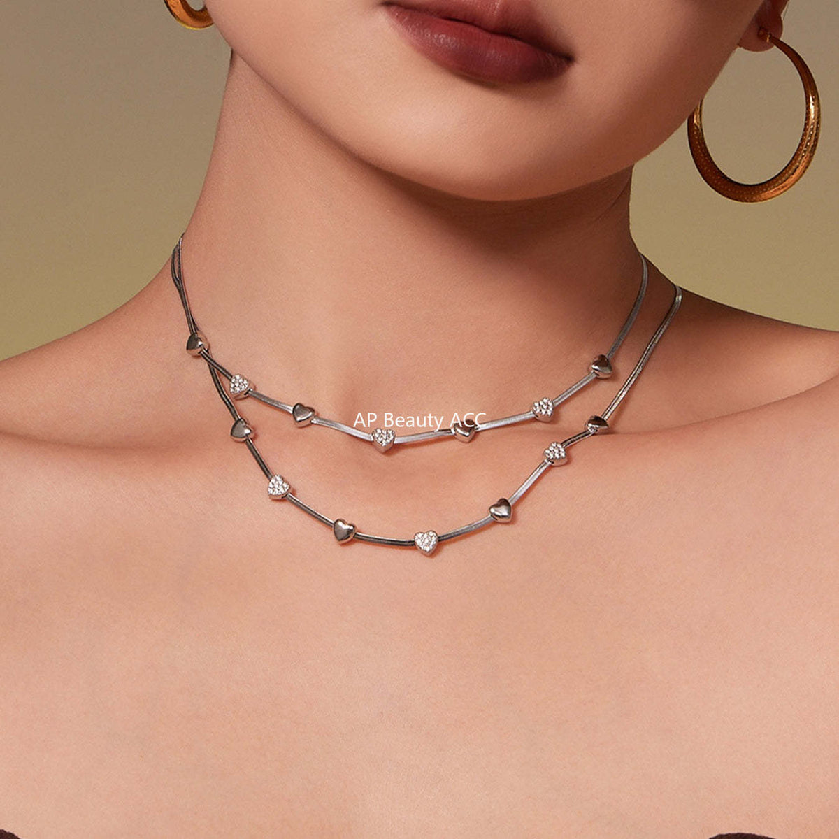 B廠-不鏽鋼蝴蝶結愛心鋯石滿鑽吊墜刀片鏈手鍊項鍊首飾套裝鍍18k真金「TXP499」25.11-4