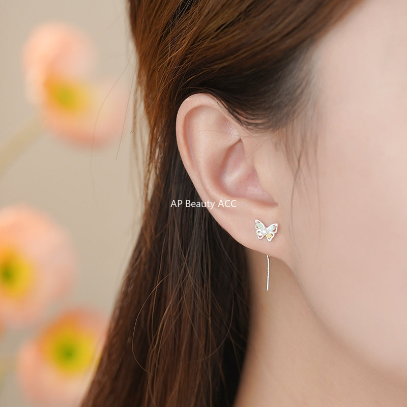 D廠-S999足銀個性彩鑽蝴蝶耳線款女甜美新款百搭氣質日常通勤耳飾批發「YC6414E」25.11-2