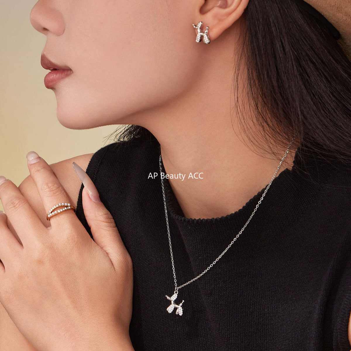 B廠-微鑲鋯石氣球狗可愛吊墜項鍊女士時尚輕奢個性鎖骨鏈不鏽鋼「TXP469」25.11-3