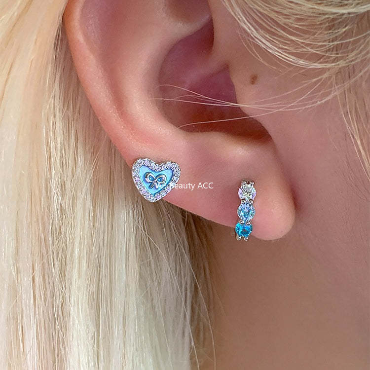 C廠-甜美精緻粉色鋯石十字架耳釘女個性獨特小香風鈦鋼耳骨釘小眾耳飾「EH-4328」25.11-4