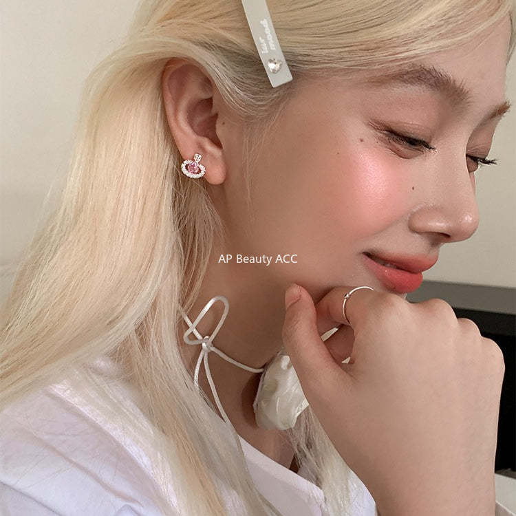 C廠-輕奢小香風粉鋯石星球耳釘女小眾甜美珍珠耳環時尚通勤百搭耳飾「EH-4313」25.12-3