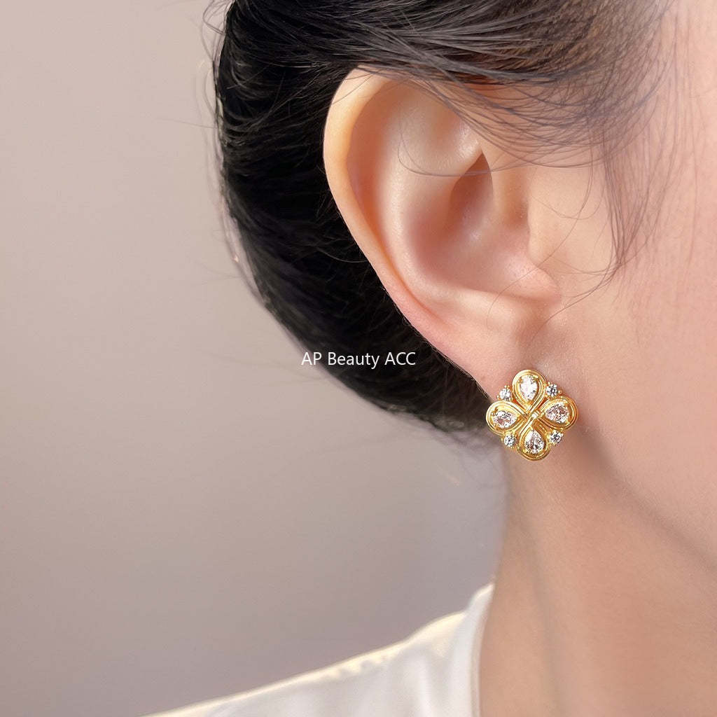 A廠-原創設計中古風925銀針鑲嵌鋯石中國結文藝復古新款幾何耳環 耳飾「7155」25.11-4