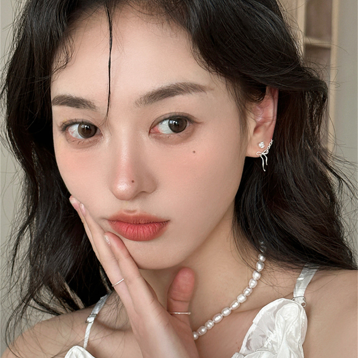C廠-精緻小眾甜美氣質銀針耳釘女高級感絲帶蝴蝶結耳環輕奢百搭耳飾「EH-3721」25.06-4