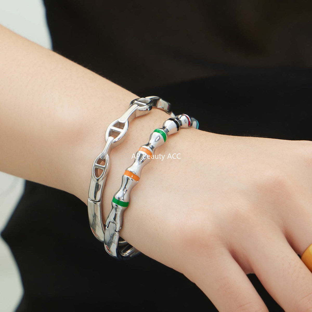 B廠-多巴胺竹節滴油彩色卡扣手鐲組合不鏽鋼鍍18k真金時尚開口手環女「Z522-Z523-Z524」25.12-3