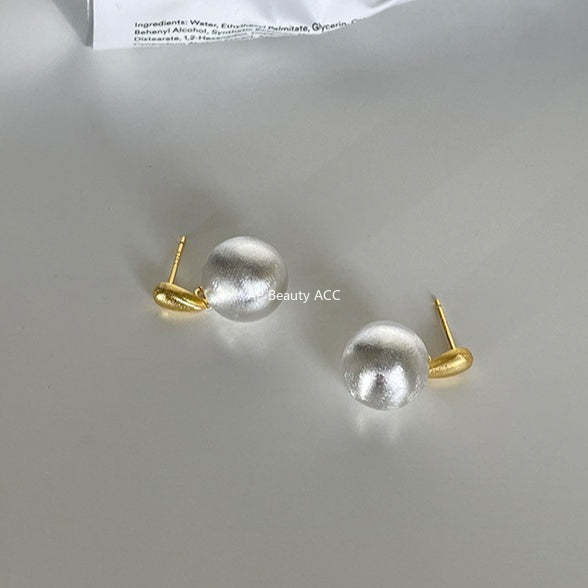 C廠-小眾設計拉絲金屬球耳釘女冷淡風個性925銀針高級感耳墜秋冬耳飾「EH-4287」25.11-4