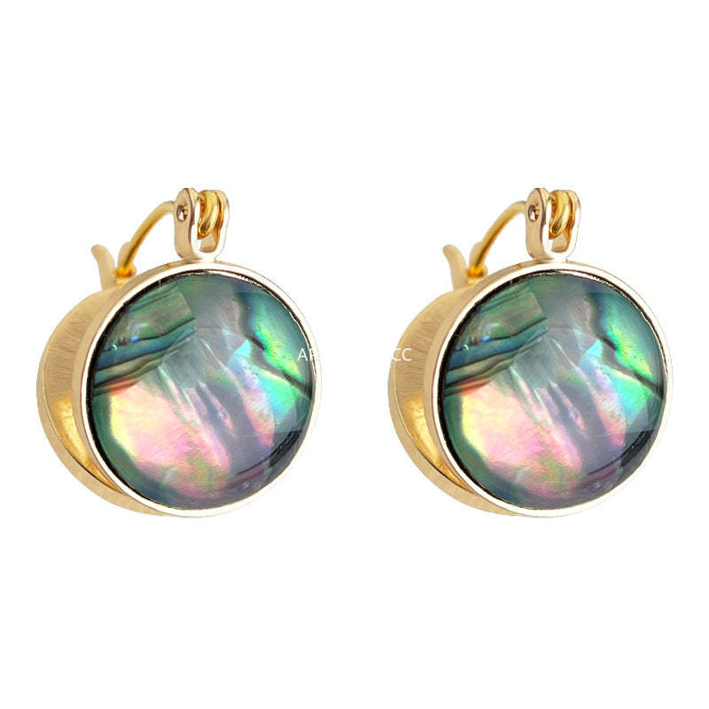 A廠-鮑魚貝！時尚高級感輕奢風中古圓形幾何雙面耳飾工廠貝殼耳環飾品「7101」25.11-4