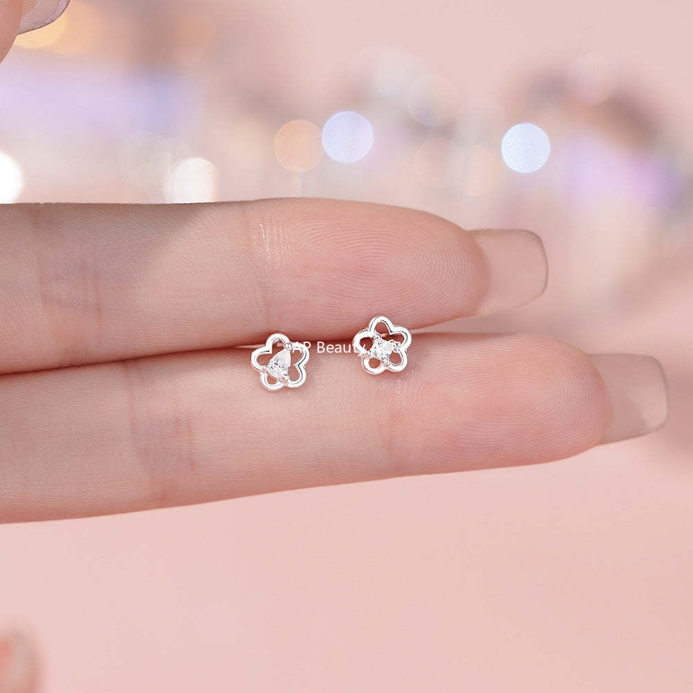 D廠-足銀S999高級感甜美花朵鋯石耳環女清新韓風氣質小眾精緻耳飾「YC2220E_2」25.11-4