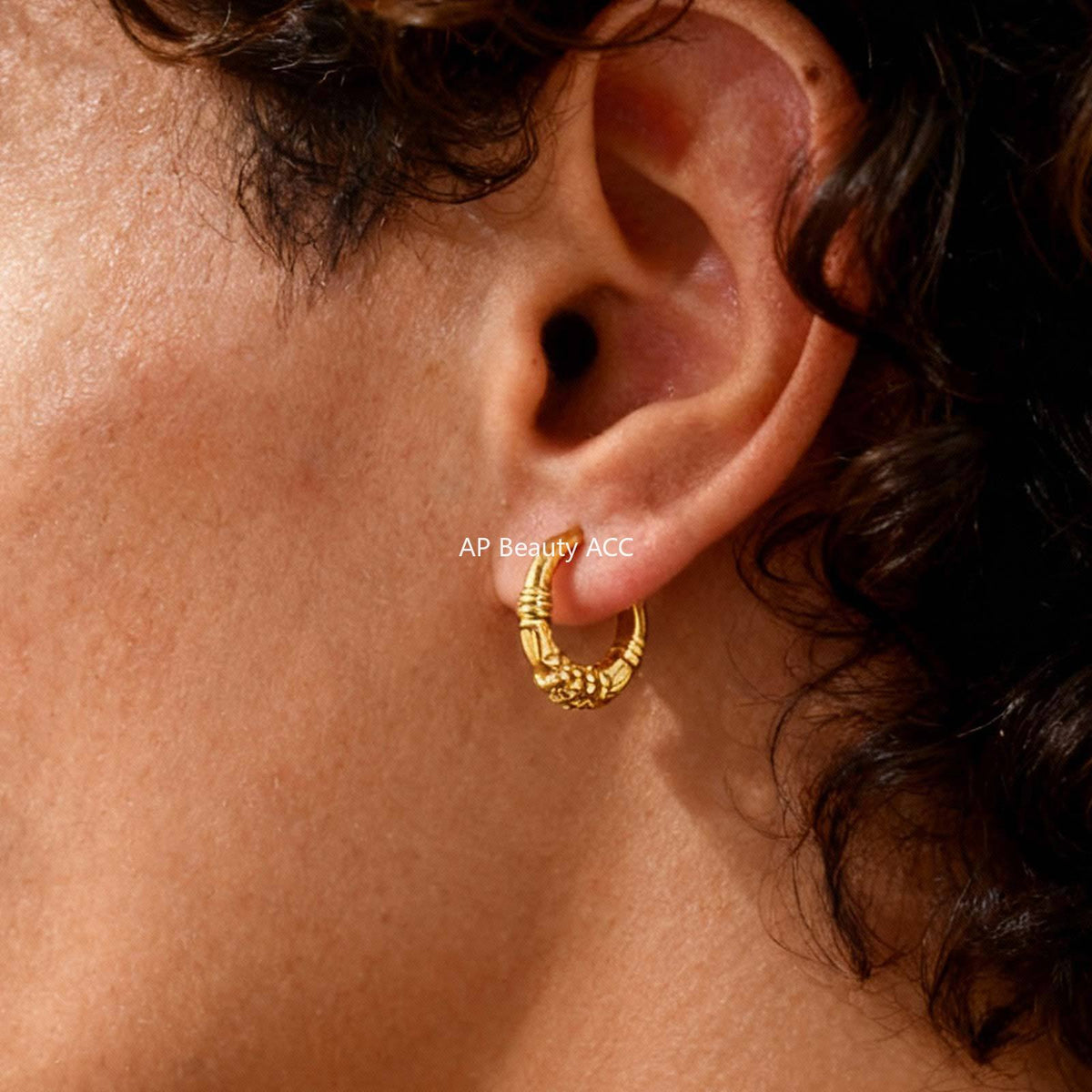 G廠-不鏽鋼個性嘻哈朋克暗黑風幾何花紋耳圈金色「EH-647」25.12-1