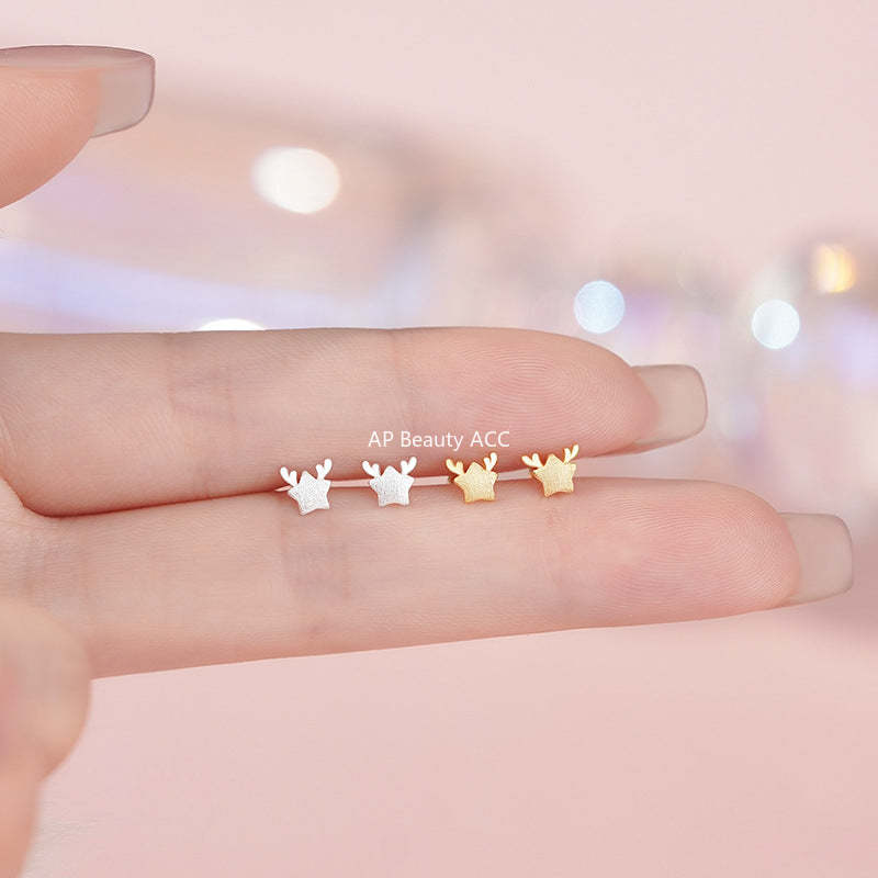 D廠-S999足銀輕奢鹿角星星螺絲耳環女文藝小眾高級感爆款自然耳飾「YC4123E_1」25.11-3