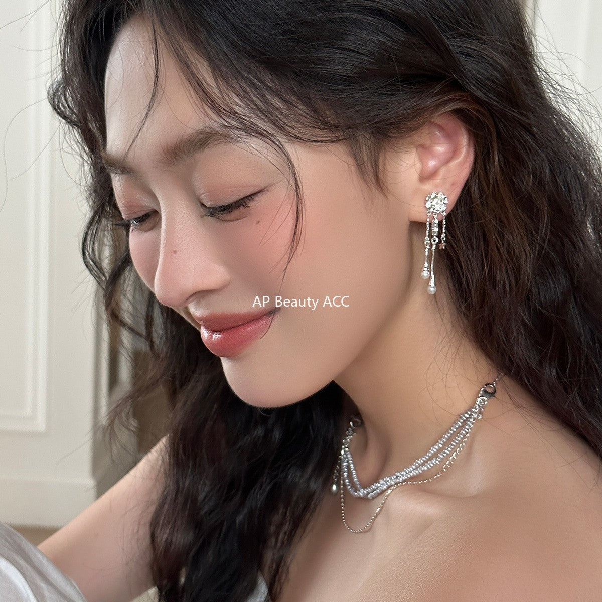 C廠-超仙珍珠花朵耳釘女小香風不對稱銀針流蘇耳環簡約高級感星星耳飾「EH-3983」25.10-2