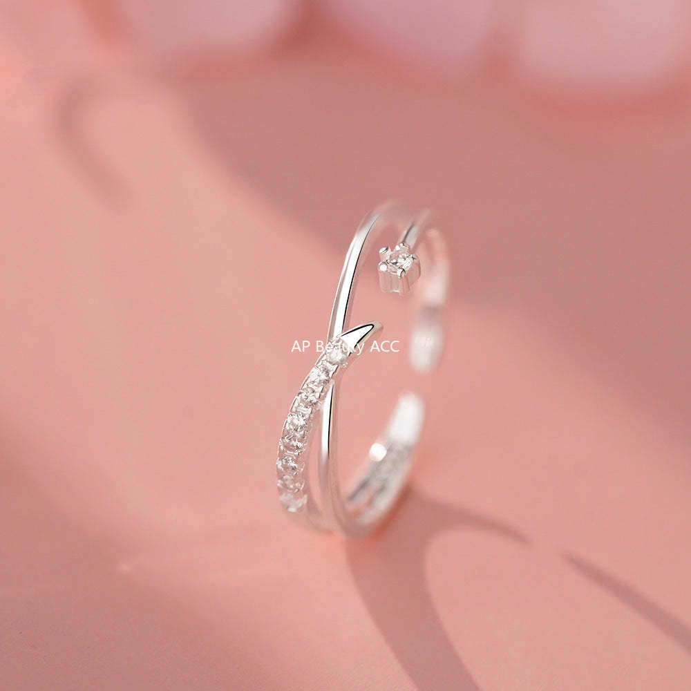 D廠-純銀S925甜美鋯石交叉戒指女簡約輕奢優雅溫柔文藝可愛指環批發「YC5308R_1」25.12-3