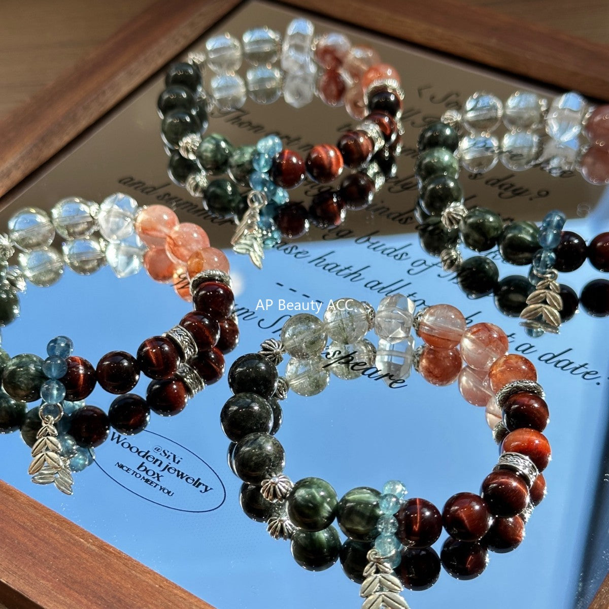 AS廠-天然綠髮晶紅虎眼紅膠花綠幽靈DIY設計多寶手鍊手串高級小眾「l2997」25.11-2