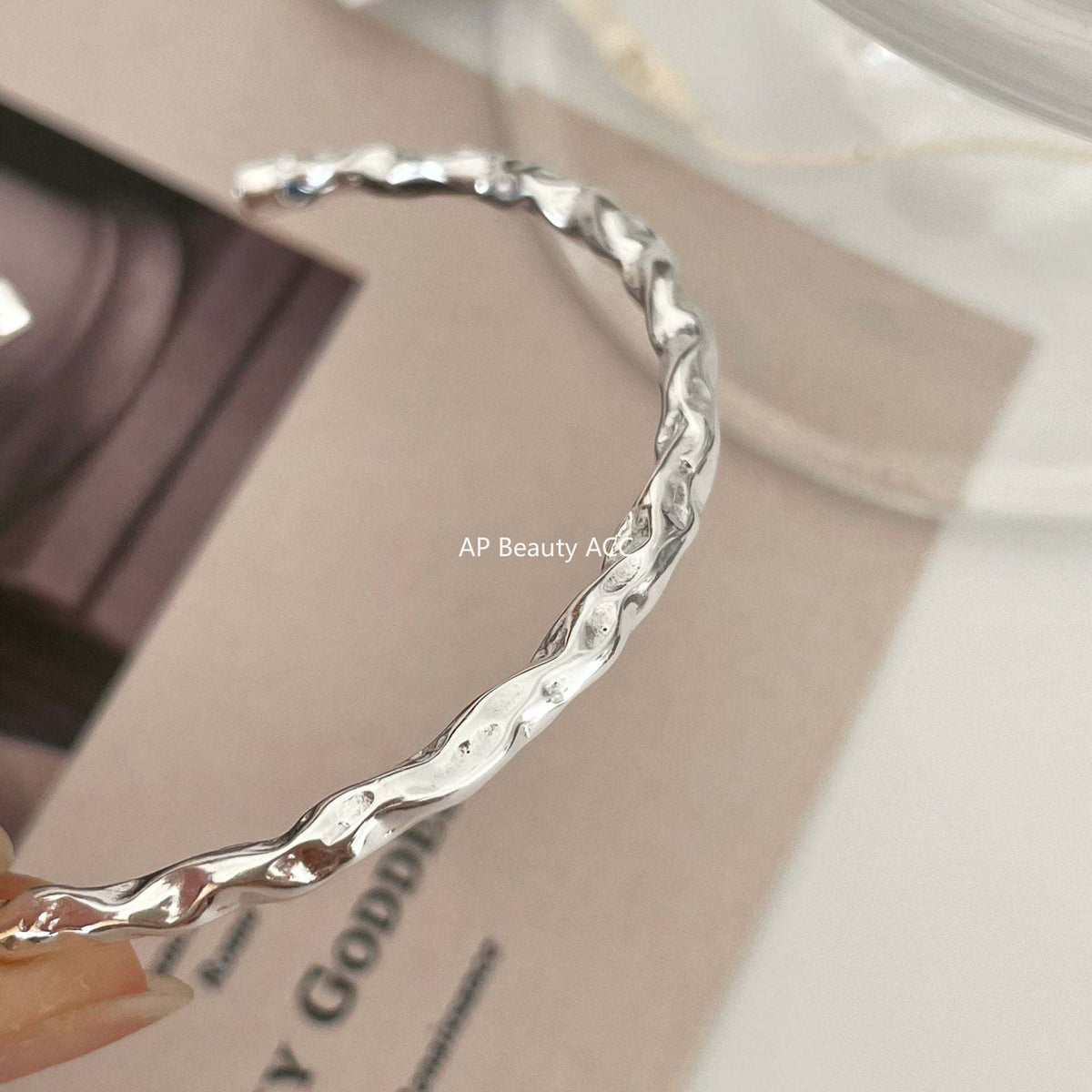 F廠-925純銀磨砂銀紋理手鐲手環ins小眾時尚氣質百搭冷淡風潮酷不規則「A255」25.12-1