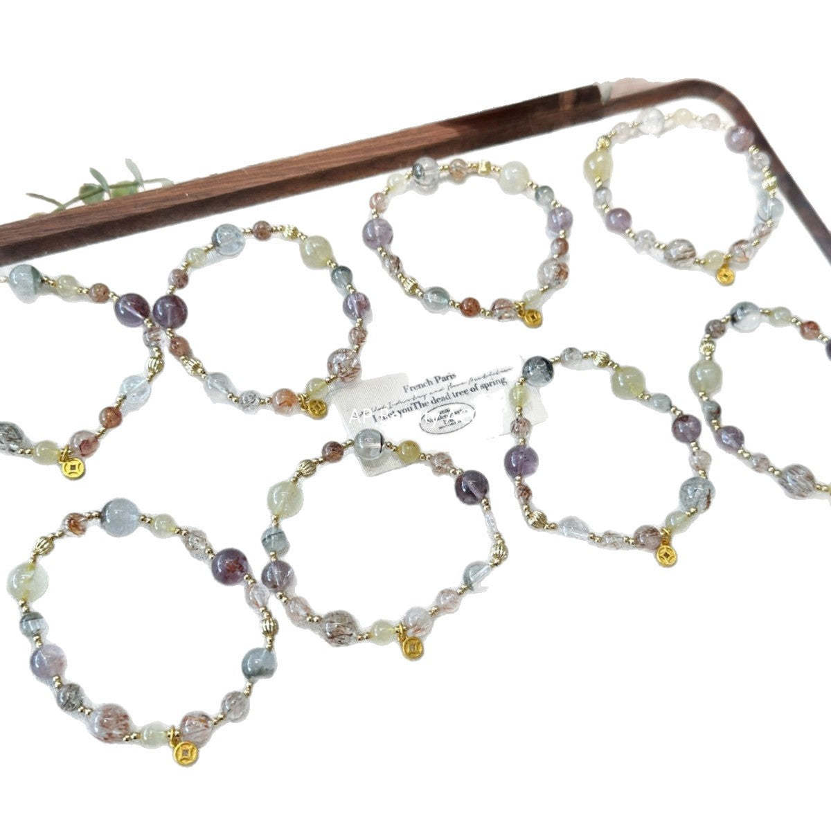 AS廠-天然黑金超七多寶水晶手鍊女小眾高級感綠幽靈紫水晶手串批發「l2719」25.10-5