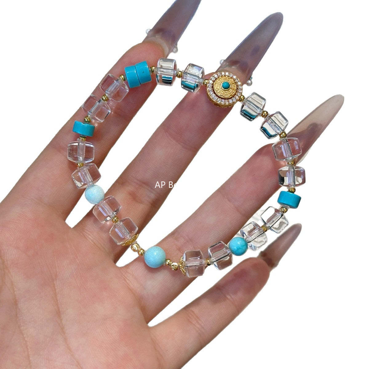 AS廠-時尚天然白水晶手鍊新款百搭綠松石設計925銀手鍊「l2927」25.10-4