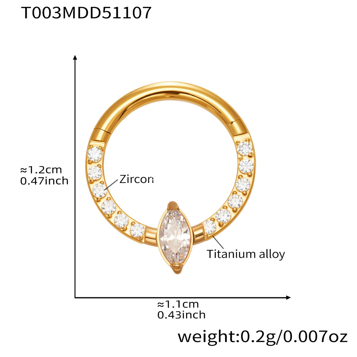 B廠-鈦合金鑲嵌5A鋯石鼻環歐美甜酷辣妹穿刺鼻環潮人時尚無縫環「T001」25.11-2