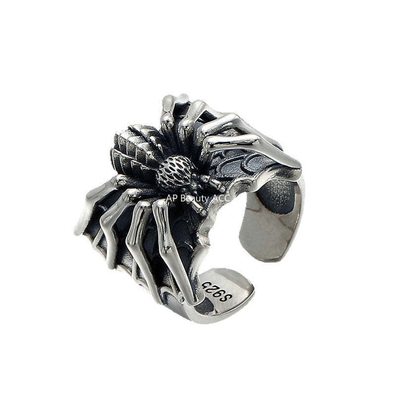 G廠-復古蜘蛛戒指男潮個性哥特風動物食指戒時尚百搭創意感仿泰銀指環「J2679」25.11-4