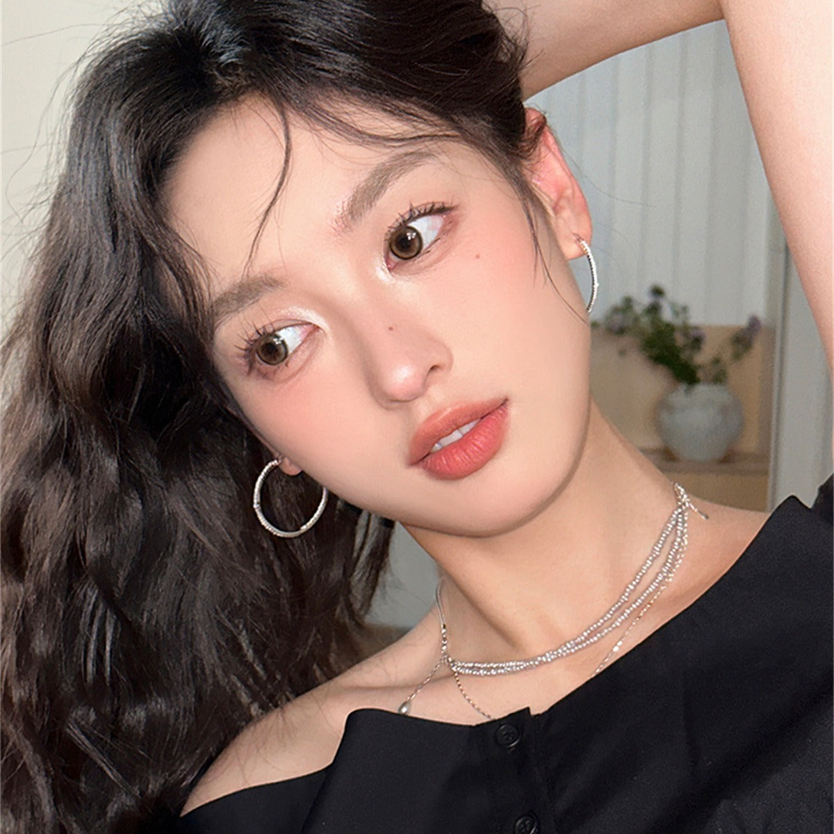 C廠-925銀針歐美大耳圈女簡約時尚百搭鋯石耳環ins小眾高級感網紅耳飾「EH-4102」25.10-1