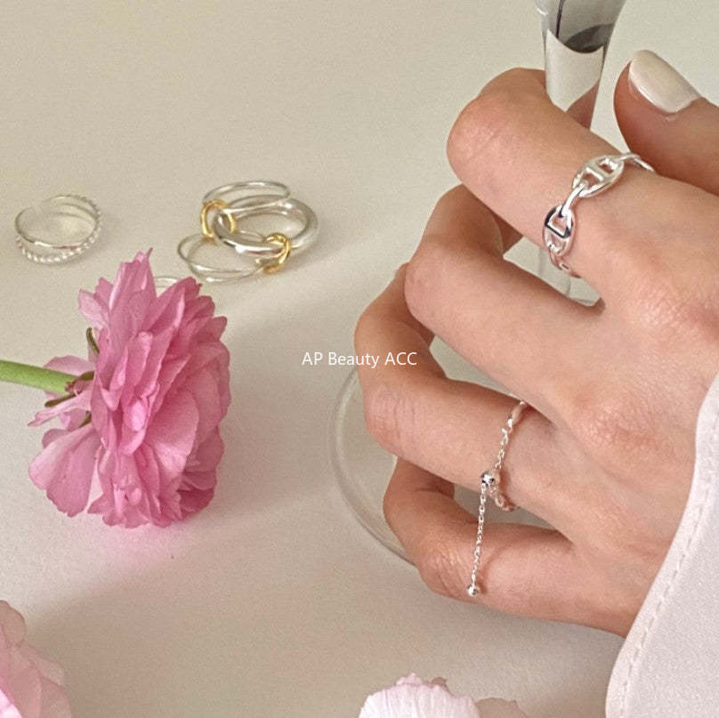 F廠-韓國韓版極簡925純銀 簡約ins潮人同款 橄欖珠戒指「J1621」25.12-1