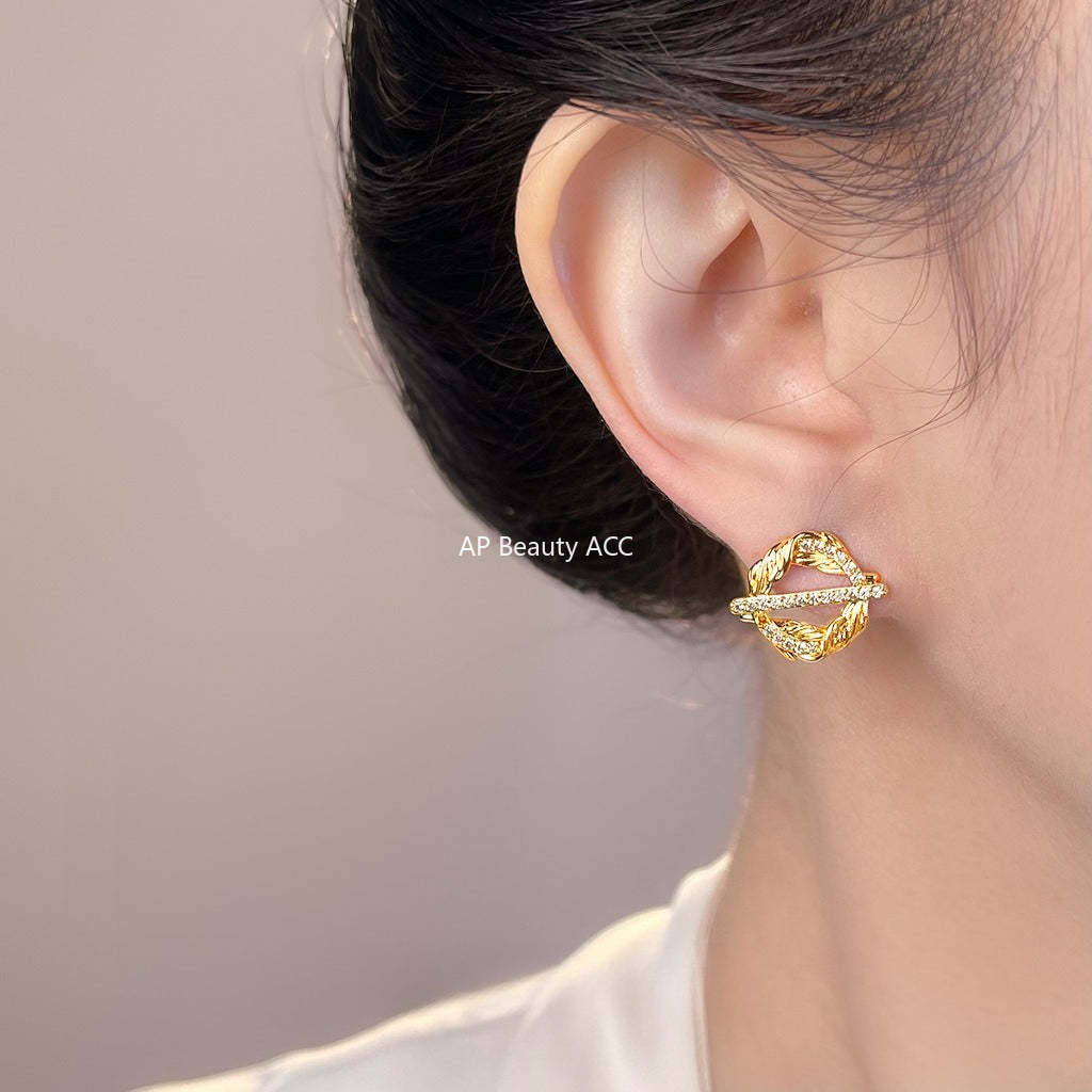 A廠-麥穗~原創設計微鑲鋯石925銀針新創意小眾個性圓形幾何耳飾耳釘「7153」25.11-4